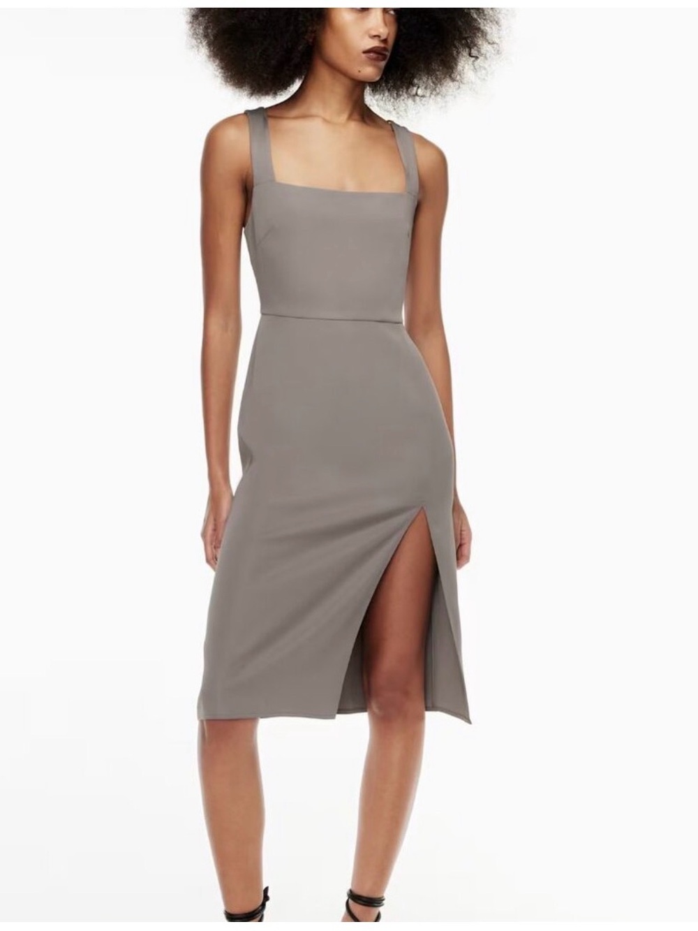 Babaton Taupe Square-Neck Midi Dress with Side Slit